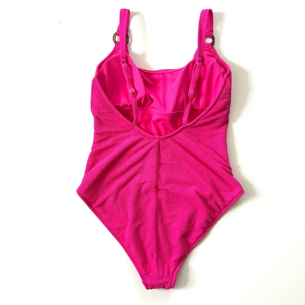 Target Shade & Shore Pink Texture Pucker High Leg Square Neck One Piece Swimsuit